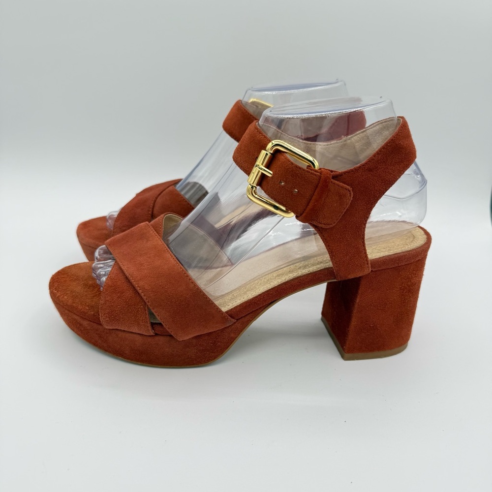 Barneys New York Suede Platform Sandals 8 Orange/Rust - Picture 9 of 16